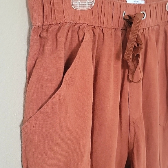 Nicole Miller Orange 100% Linen Cargo Joggers - Size Large - Picture 4 of 9